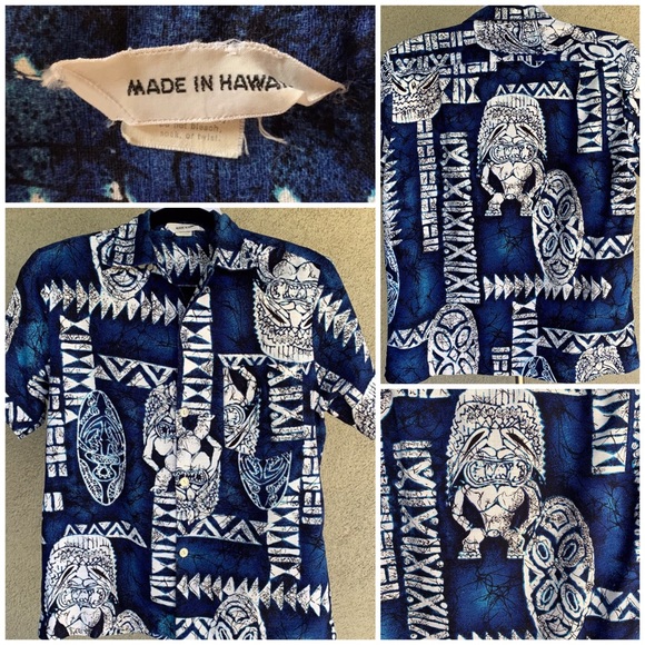 🌺 Vintage Hawaiian Barkcloth Dress & Shirt Set Tikis - Picture 10 of 16